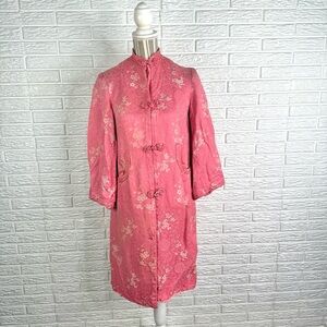 Vintage Pink and Gold Floral Chinese Brocade Jacket Size Medium